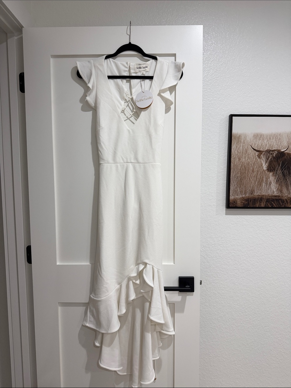 Selfie Leslie White High-Low Ruffle Midi Dress